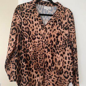 Cheetah Print Button-Up Shirt Size L